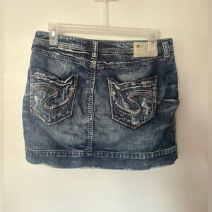Silver Jeans vintage y2k 2000s mini blue jean embellished embroidered mini skirt